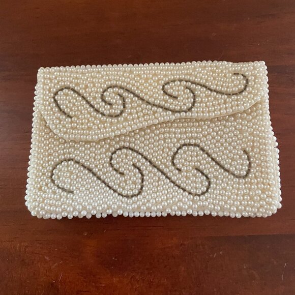Vintage Beaded Faux Pearl Small Clutch / Wallet - Picture 1 of 4
